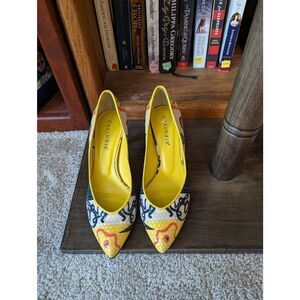 Cafe noir avante garde multicolored Picasso inspired pumps sz 5 excellent condit